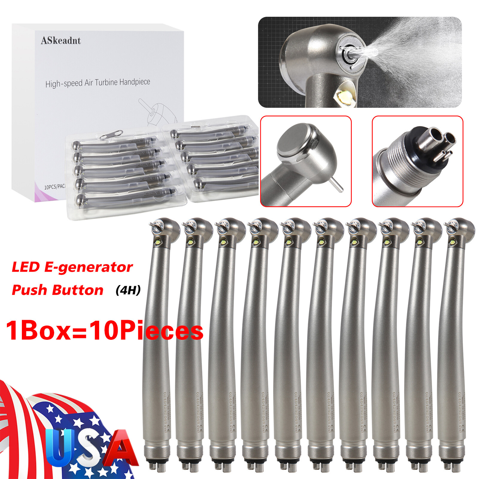 10 PACKS ASkeadnt Dental Turbine High Speed Handpiece