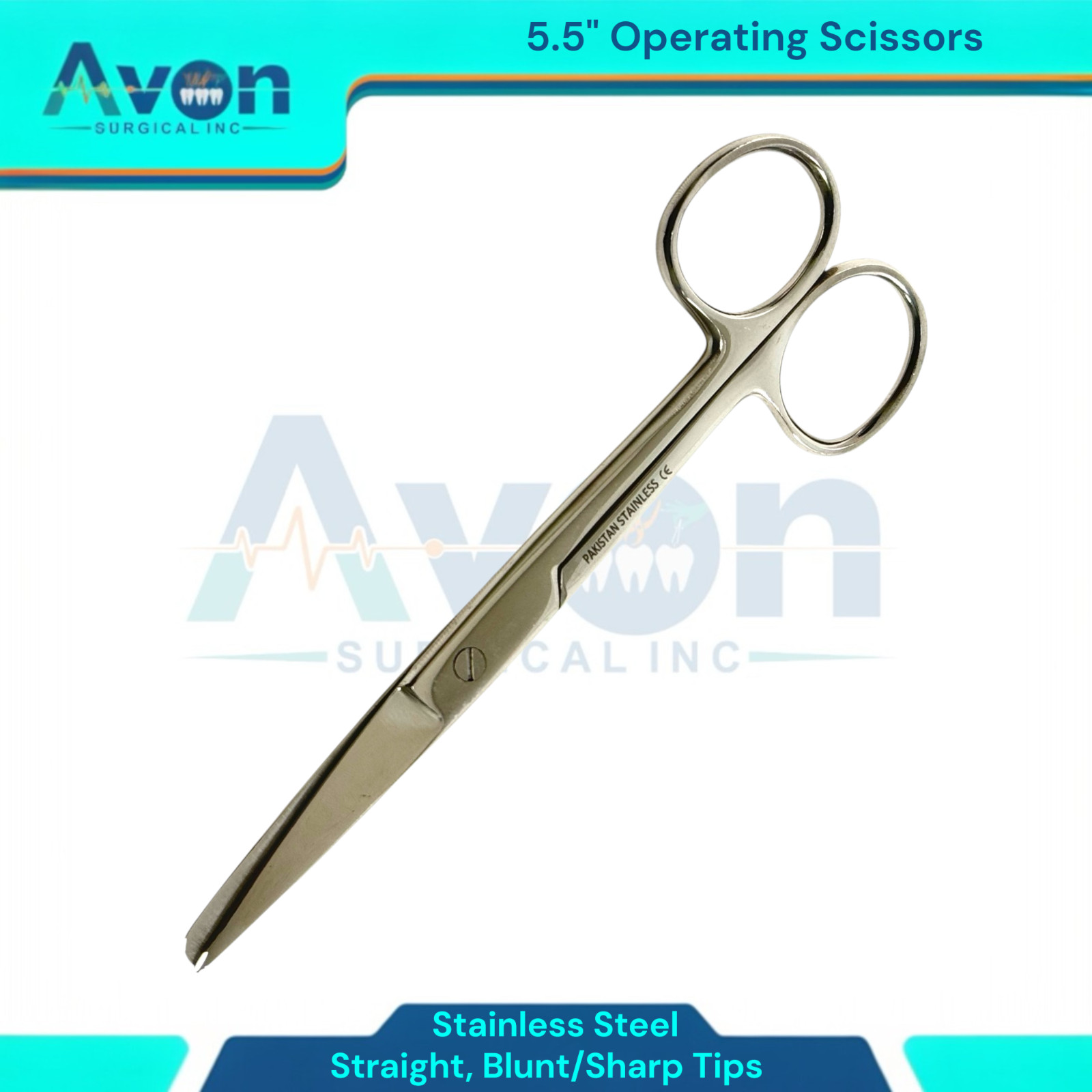 1 Piece – Operating Scissors 5.5″ Blunt/Sharp – Straight Tips – Veterinary, Lab