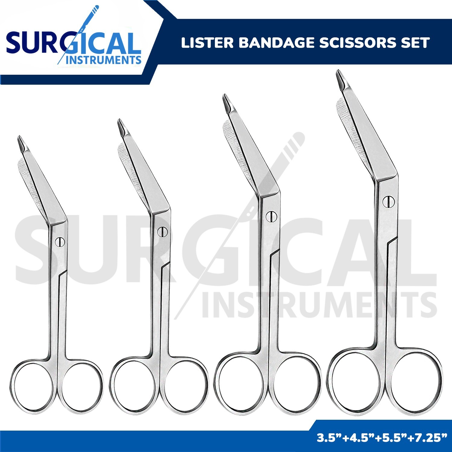 4 Lister Bandage Scissors 3.5″ + 4.5″ + 5.5″ +7.25″ surgical Dental German Grade