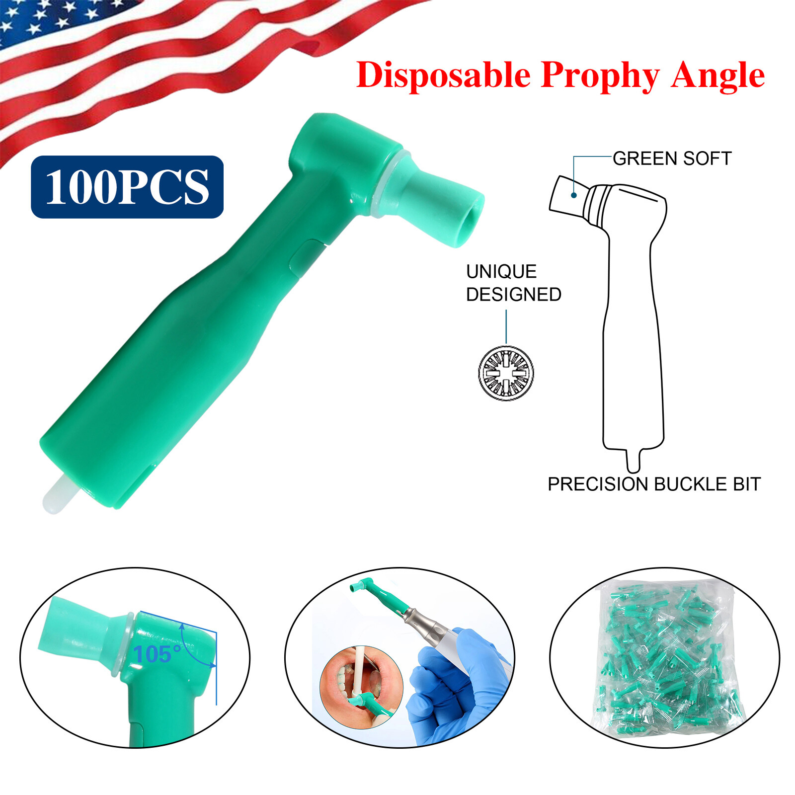 100pcs Dental Disposable Prophy Angles Soft Cup Latex Free Right Angle 105°angle
