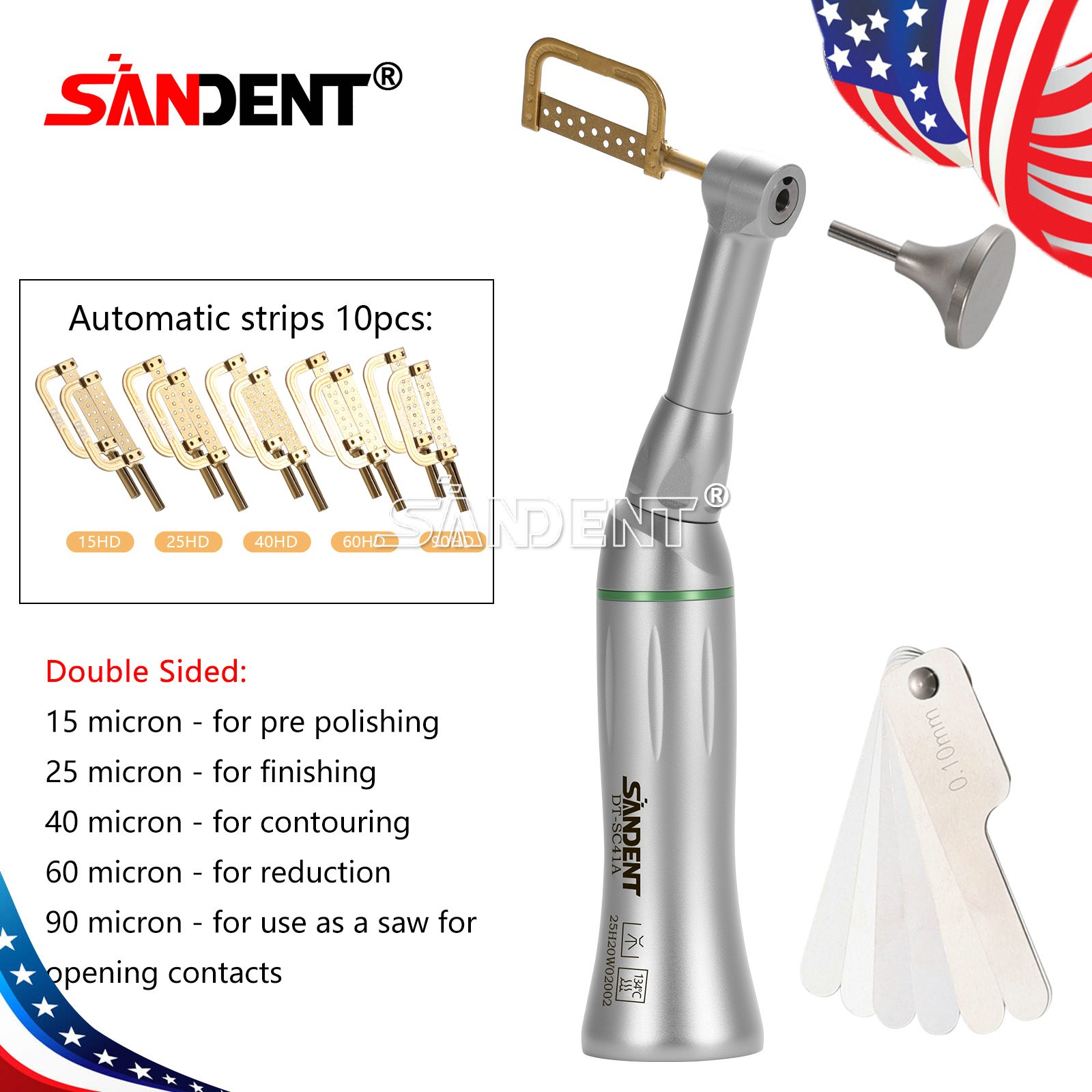 1-5Pcs SANDENT 4:1 Reduction IPR Contra Angle Handpiece Interproximal Stripping