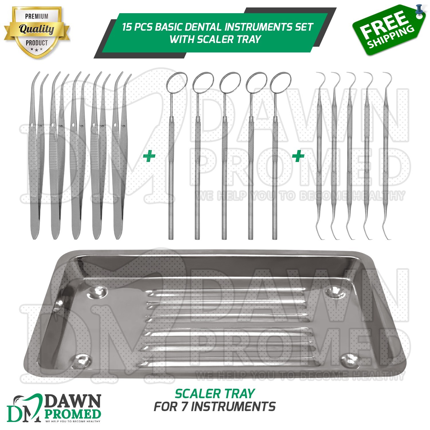 15 Pcs Basic Dental Instrument Set With Scaler Tray For Teeth Cleaning German Gr