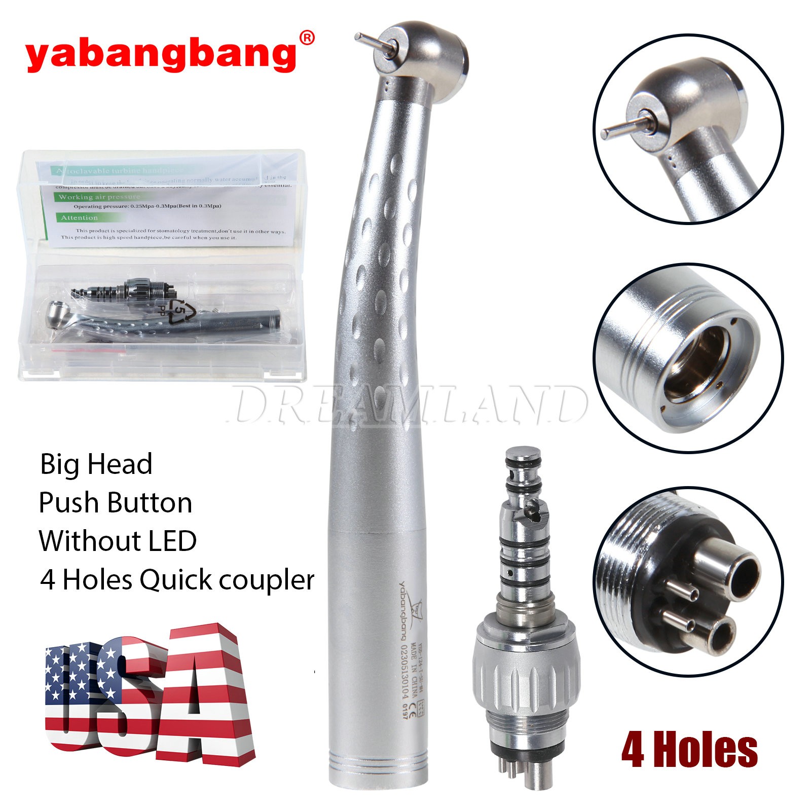 KAV Style Dental High Speed Turbine Big Head Handpiece 4H Quick Coupler Swivel