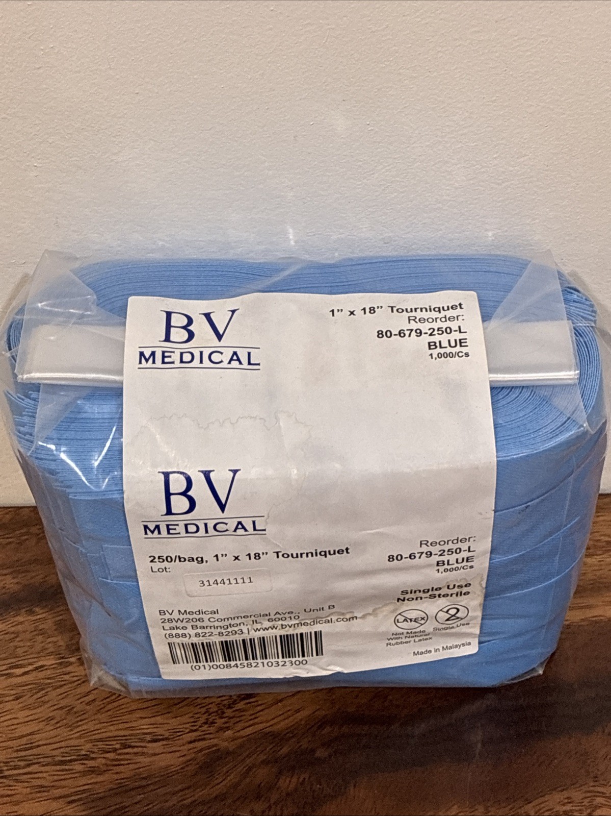 BV Medical Disposable Blue Tourniquets 1″ x 18″ (250 Pack) Sealed