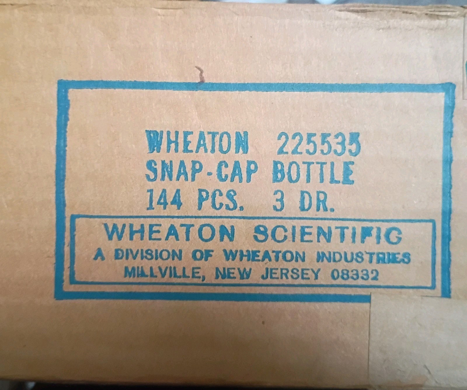 Vintage Wheaton 3‑Dram Snap‑Cap Bottles Lot of 72 w/ Original Box NOS Lab Vials