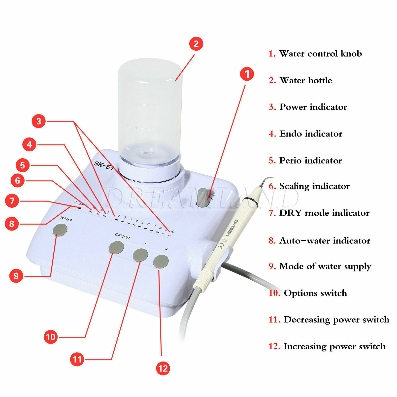 Dental Ultrasonic Piezo Scaler w/ 2 Water Bottles Handpiece FIT EMS Woodpecker