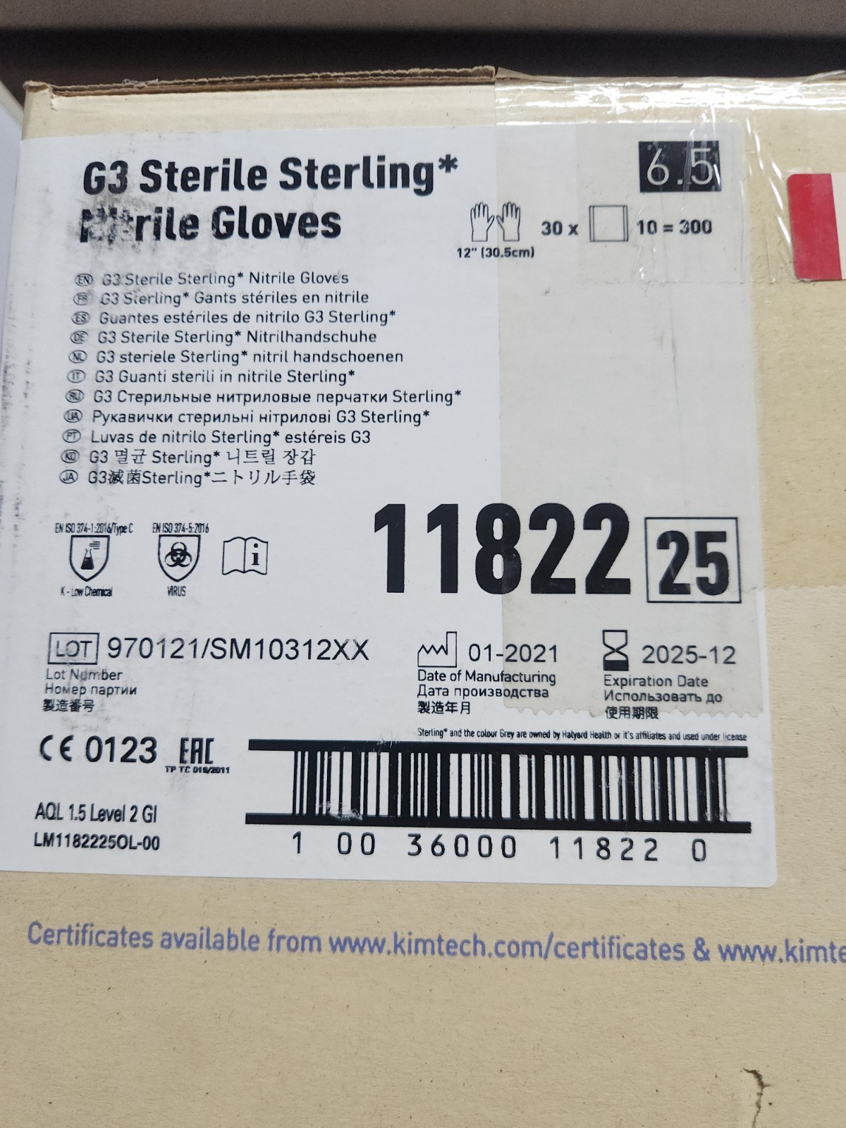 Kimtech G3 Sterile Nitrile Gloves White 11822 Size 6.5 300 Pair