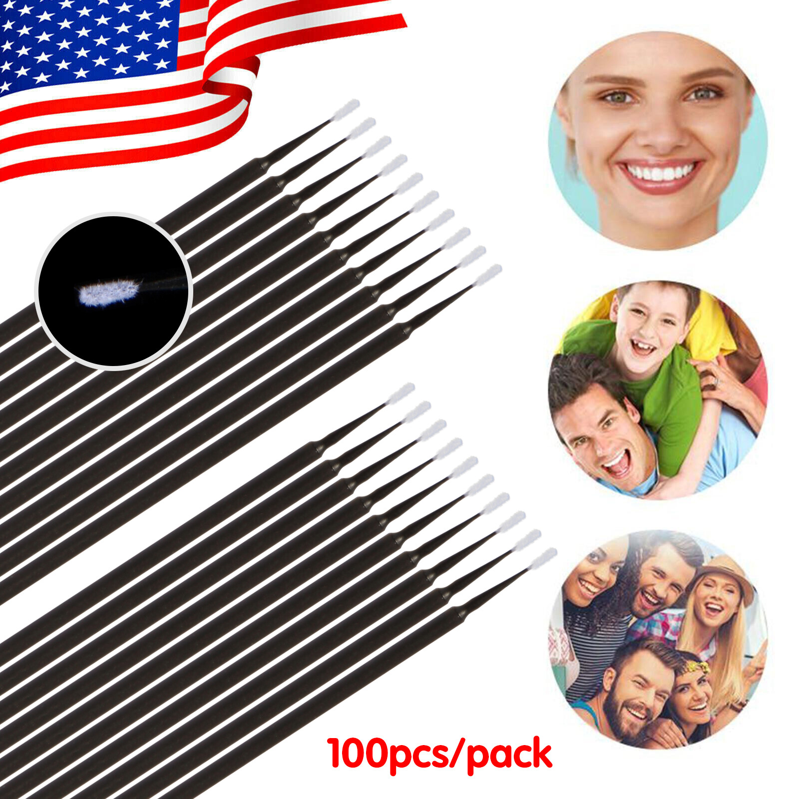 100Pcs Dental Micro Brush Disposable Materials Applicators Tips Black 1.2mm TS