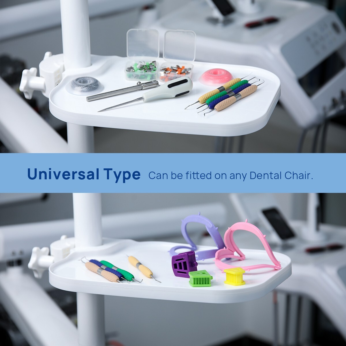 Dental Plastic Post Mounted Tray Table Chair Accessories for Dental Chair White