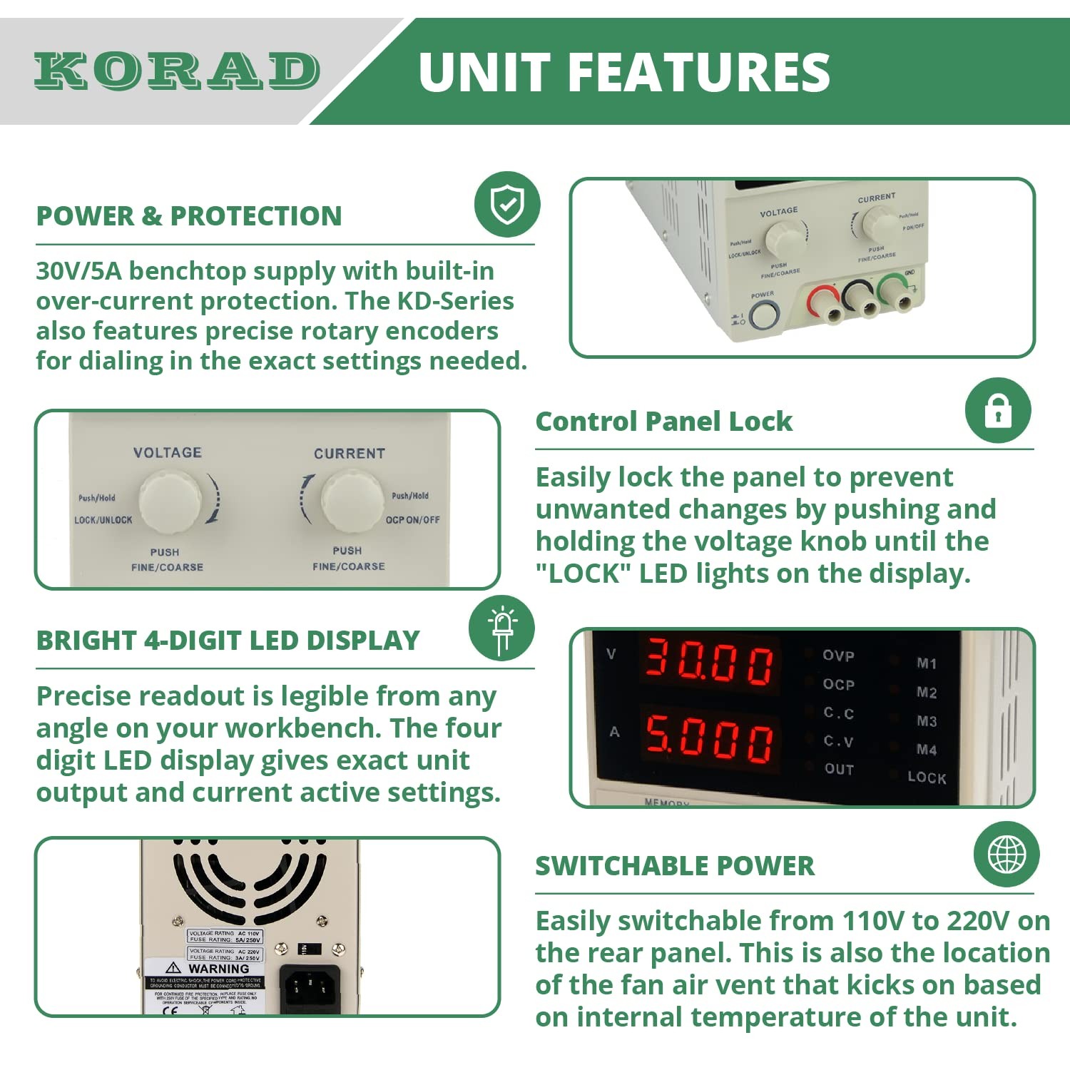 KORAD KD3005D – Precision Variable Adjustable 30V, 5A DC Linear Power Supply…