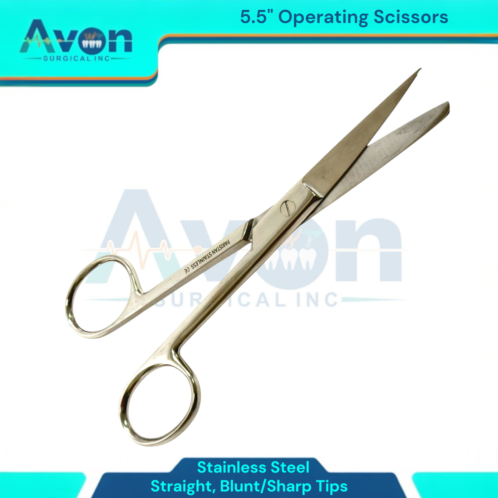 1 Piece – Operating Scissors 5.5″ Blunt/Sharp – Straight Tips – Veterinary, Lab