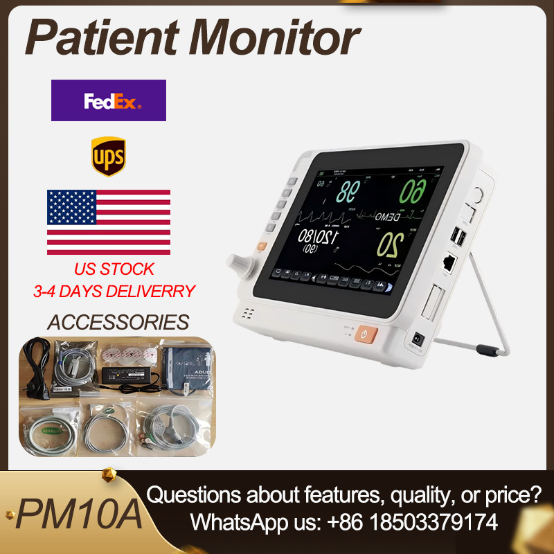 10″ Vital Signs Monitor ECG NIBP TEMP SPO2 PR RESP, US Warehouse Shipment