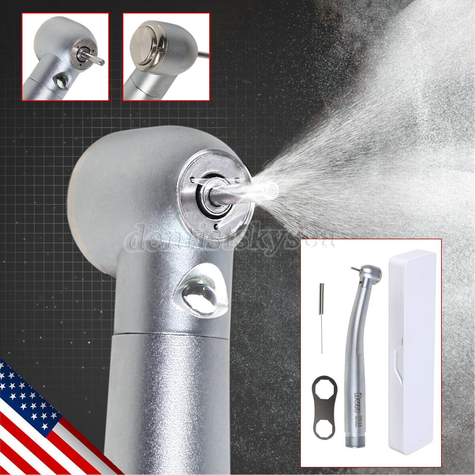 Burr Dental LED E-generator High Speed Handpiece Push Button 2/4Hole Turbine