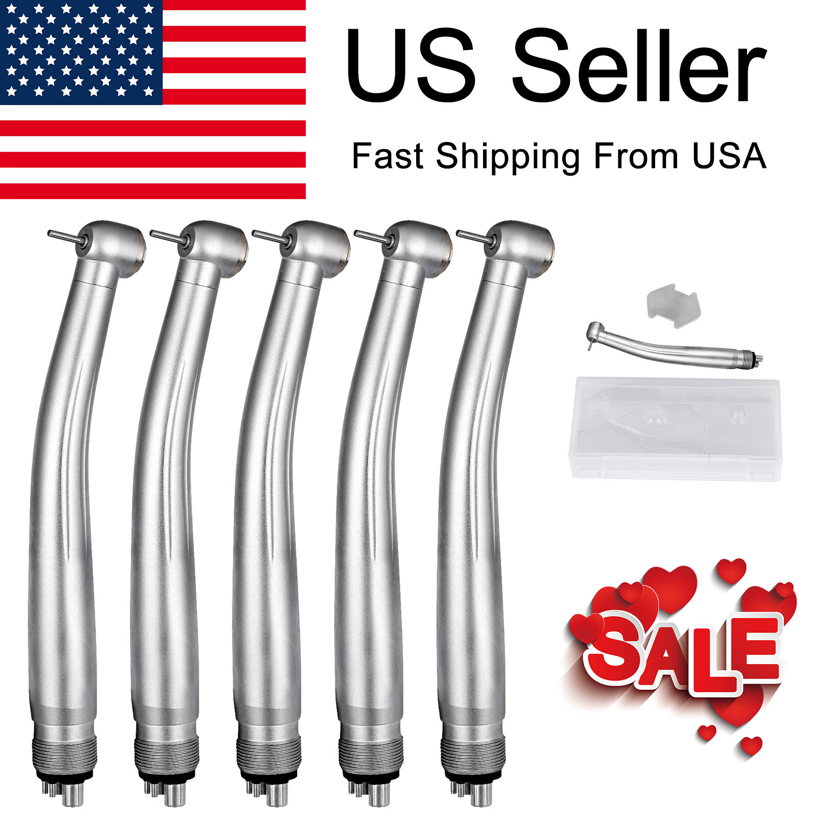 5x Dental High Speed Air Turbine Handpiece Push Button 4 Hole Single Water Spary