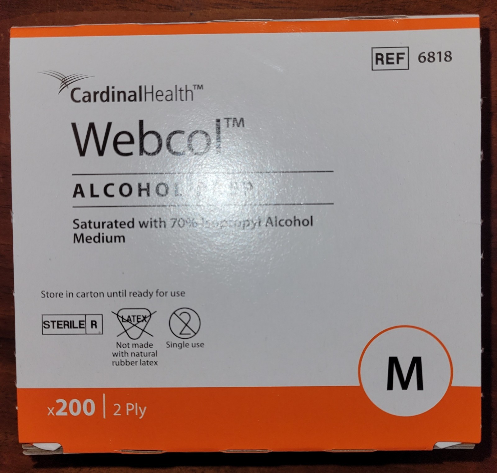 Cardinal Health Webcol 70% Alcohol Pads 2 Ply, CASE 20 Boxes (4,000ct) REF 6818