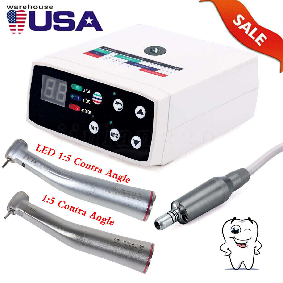 Pieza de Mano Dental 1:5 Aumento Contra Angulo Optico LED F/ NSK Motor Electrico