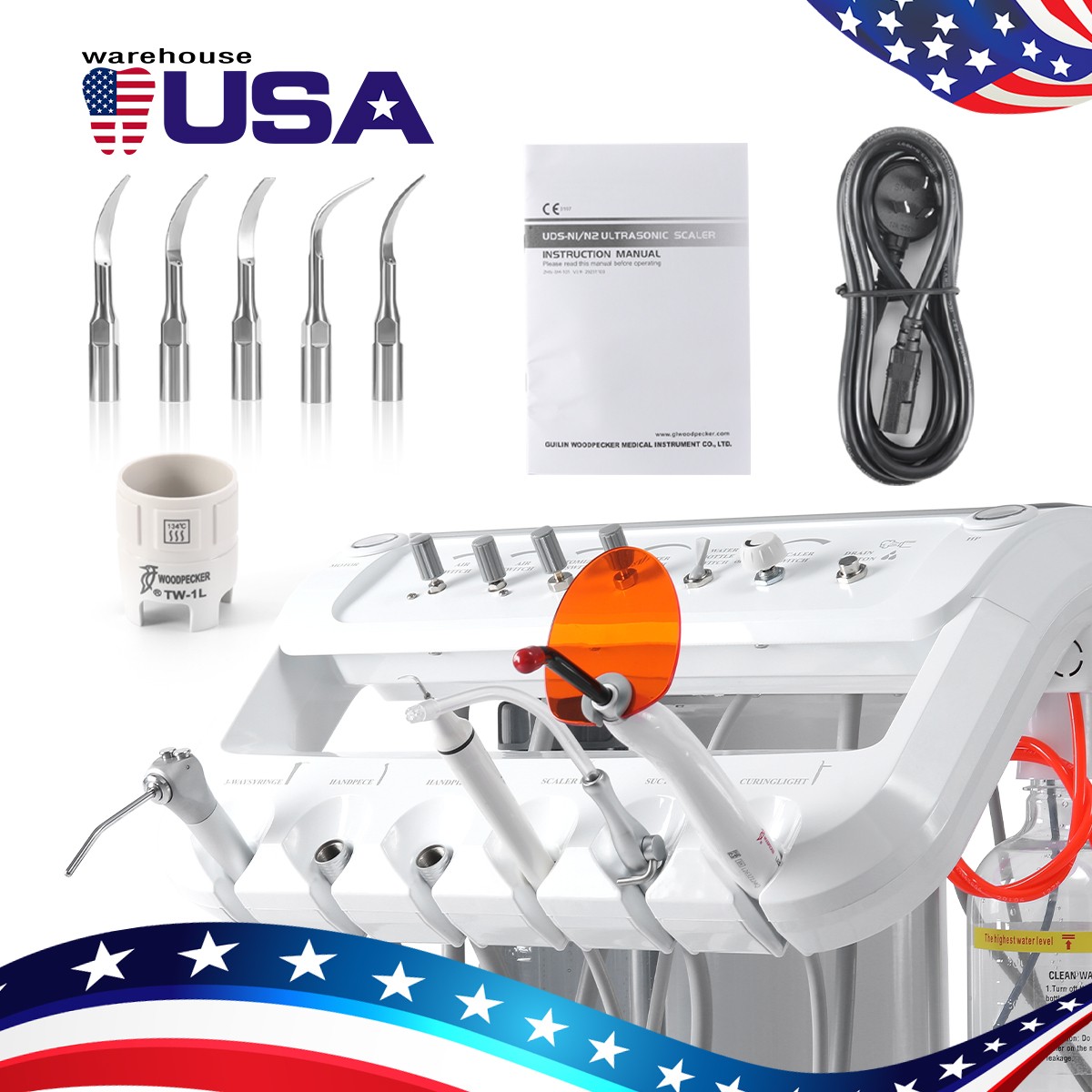 AZDENT Dental Portable Mobile Delivery Unit Air Compressor Suction System 4Hole