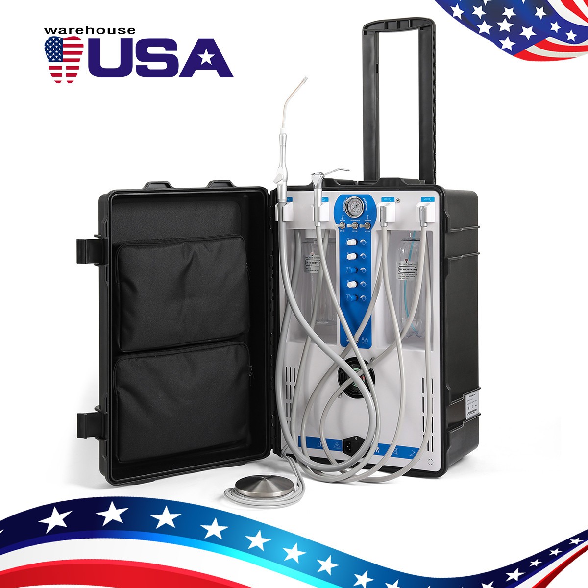 Portable Mobile Dental Delivery Unit Air Compressor Syringe Suction 4Hole /Chair