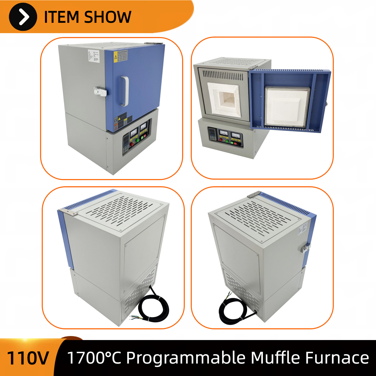 110V 2KW Muffle Furnace 1700°C Lab Furnace with Timer & Programmable Control