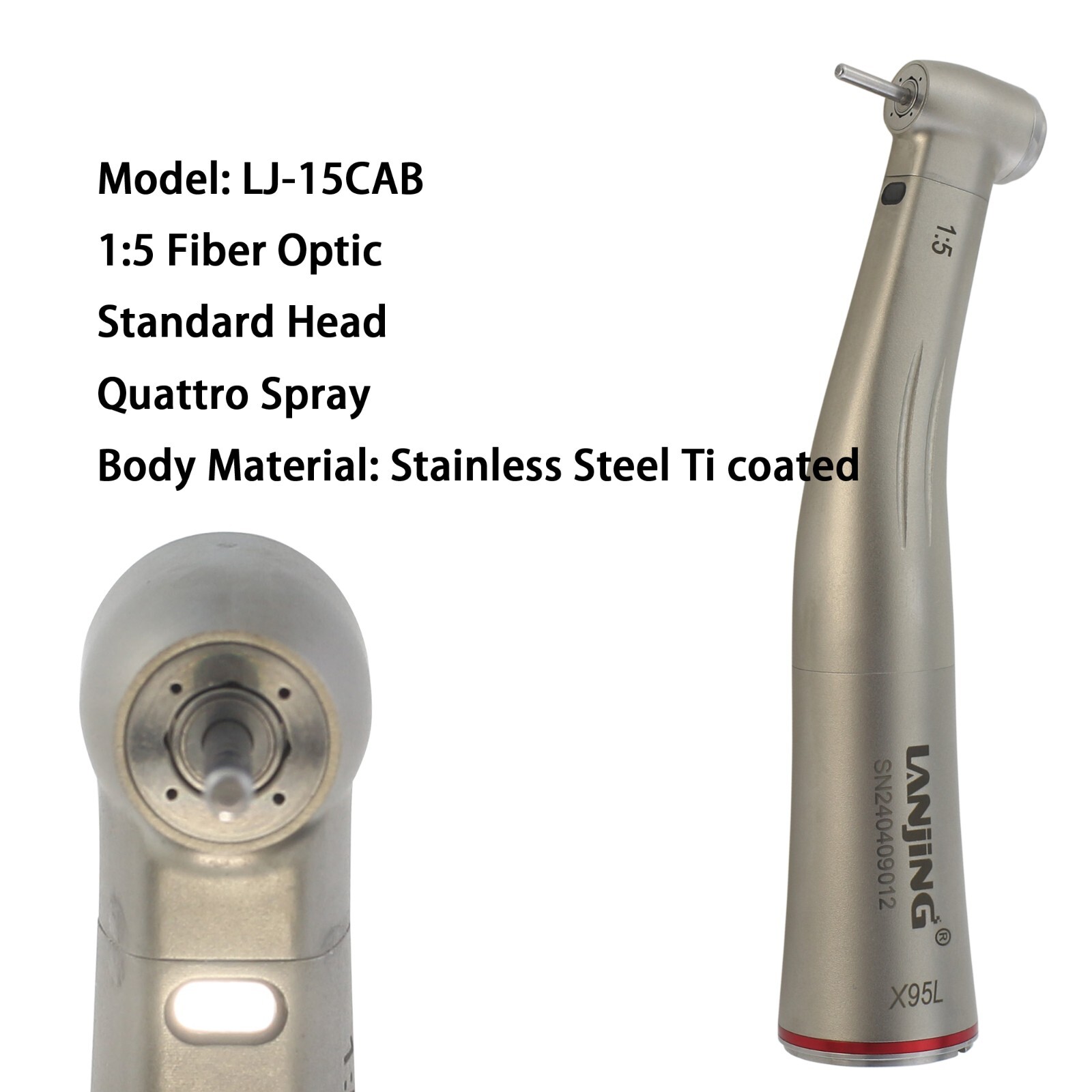 LANJING Dental Electric Handpiece 1:5 Fiber Optic Contra Angle Mini NSK E Type