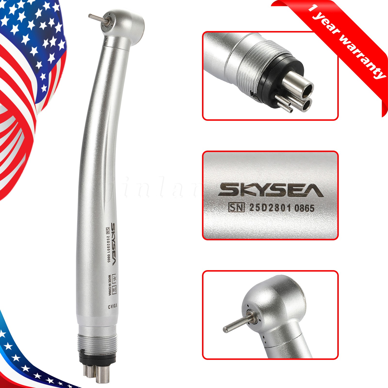 NSK Style Dental High Speed Handpiece Push Button Turbine 4Hole 1 Year Warranty