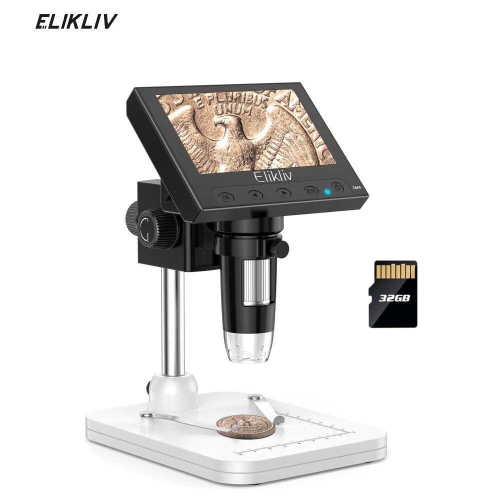 Elikliv USB Coin Microscope 1000X 4.3” LCD Screen HD 32GB Digital Microscope