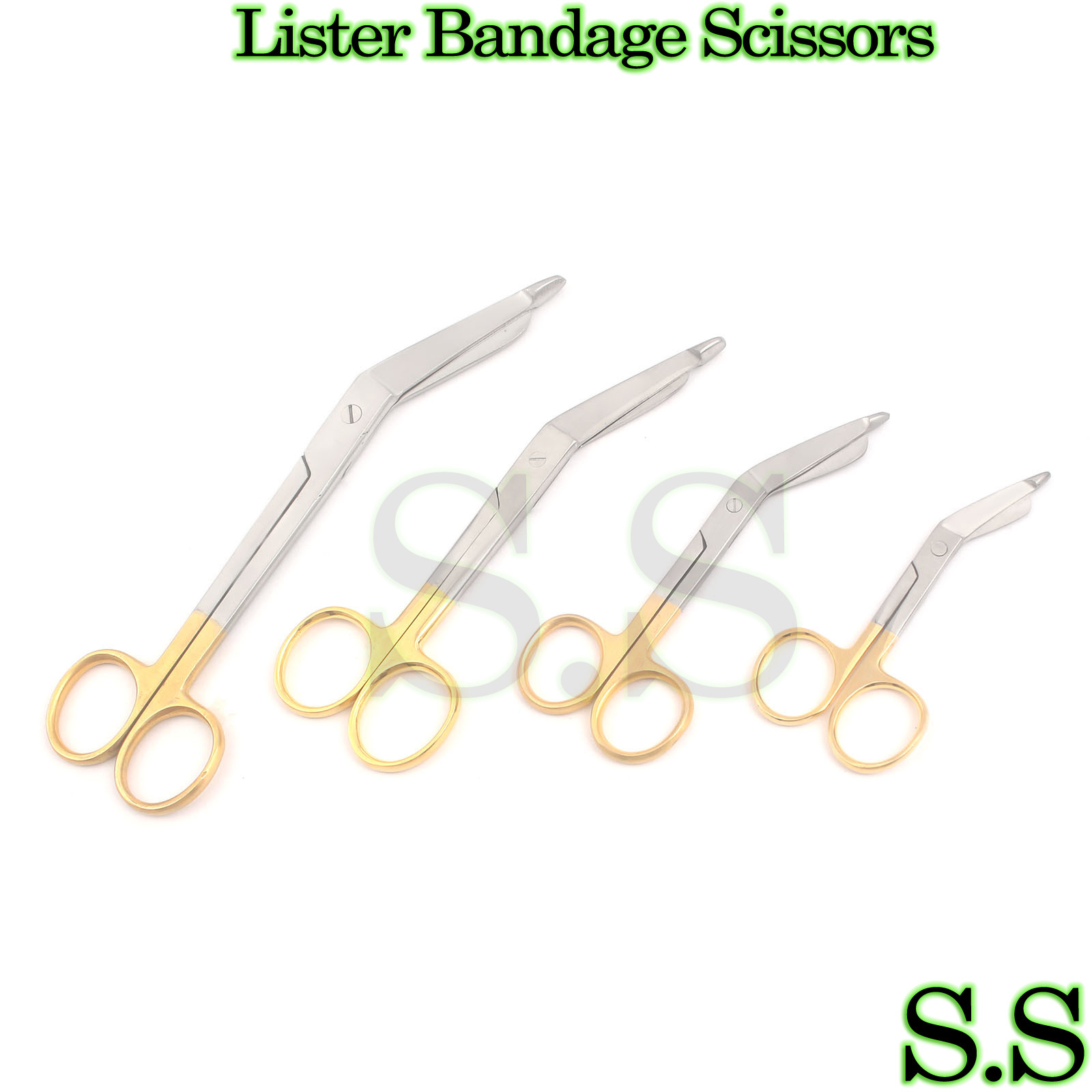 4 Supercut Lister Bandage Scissors 3.5″ 4.5″ 5.5″ 7.25″ Gold Handle Surgical