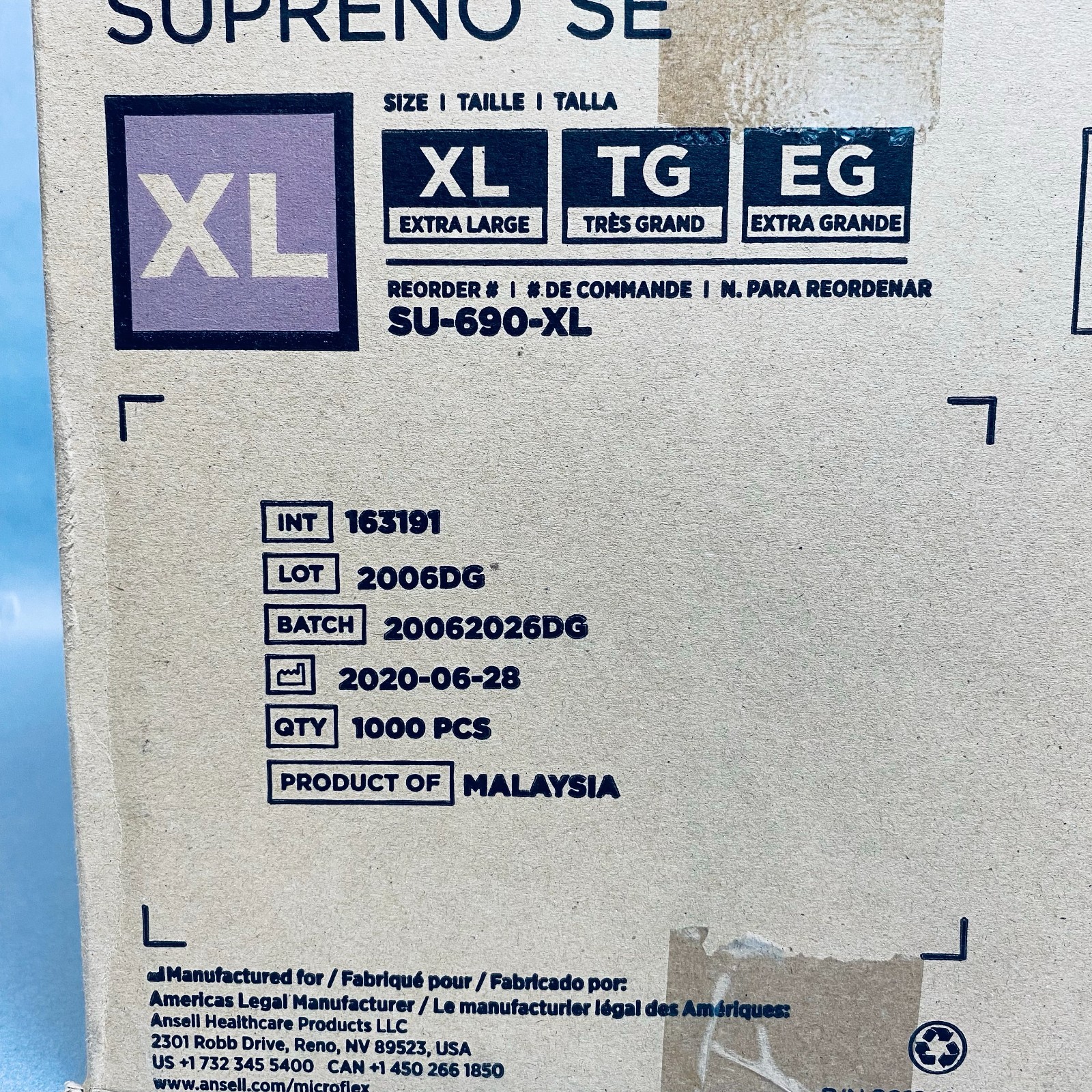 Ansell Microflex Nitrile Gloves XL Supreno EC Powder Free 10 Boxes of 50 Each