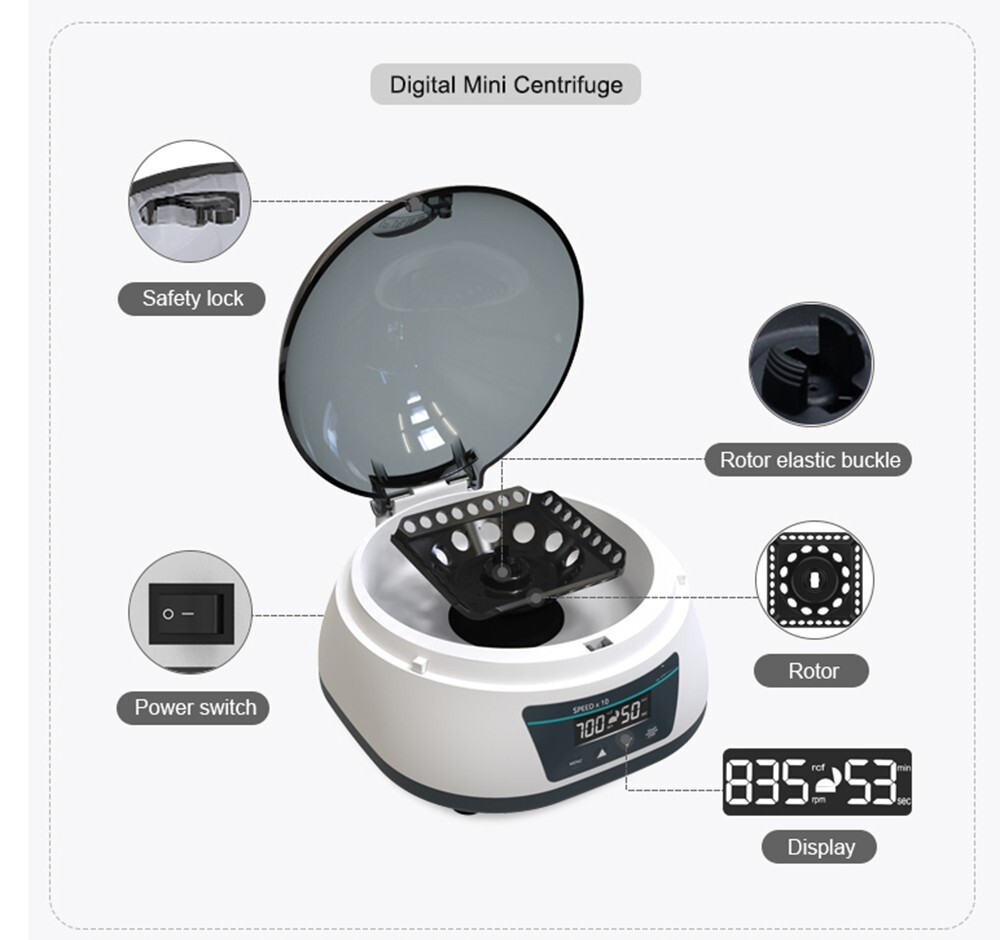 Lab Mini Centrifuge with Max Rotation Speed 7000rpm 0.2/0.5/1.5/2ml Micro Tube*1