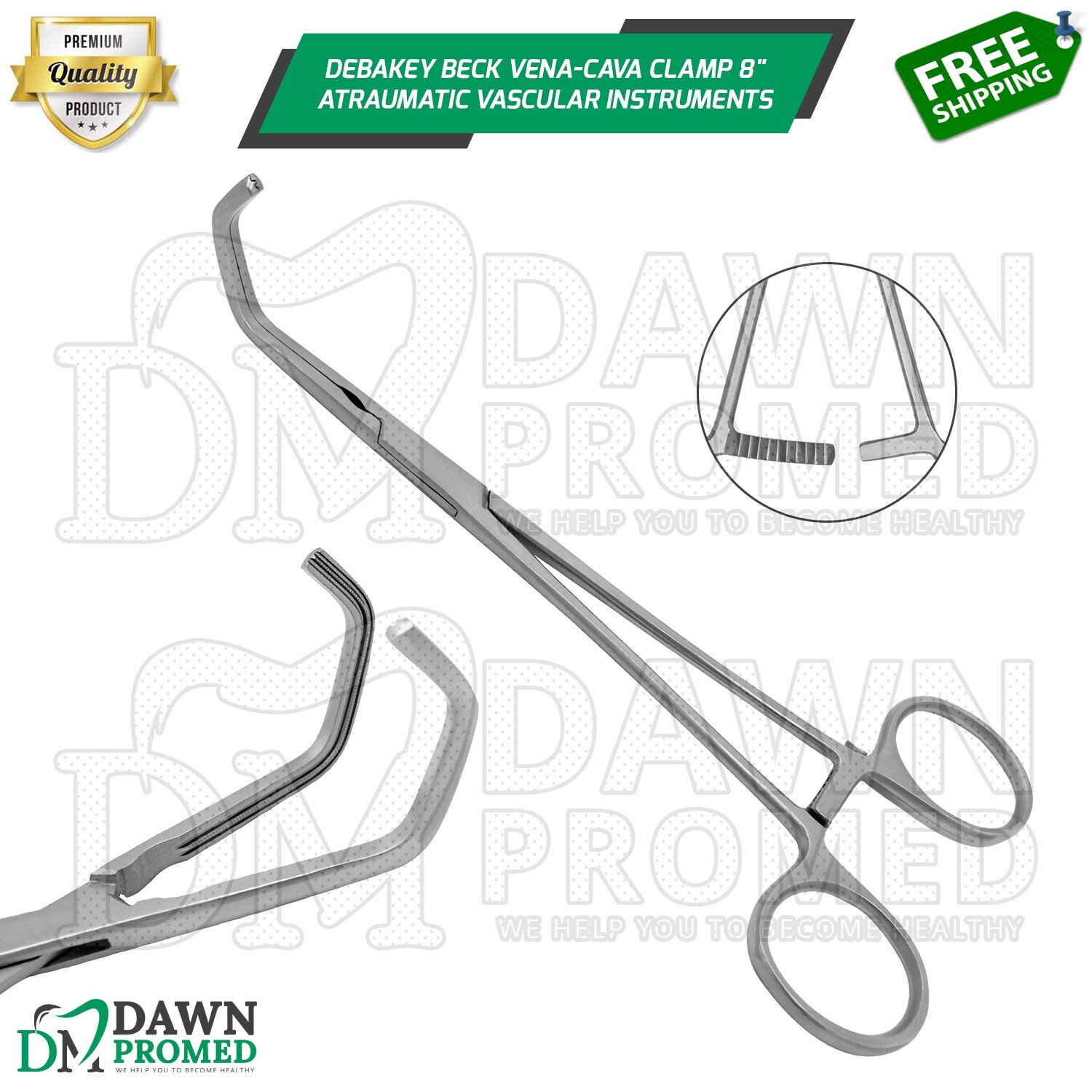 DeBakey Beck Vena-Cava Clamp 8″ Atraumatic Vascular Instruments German Grade