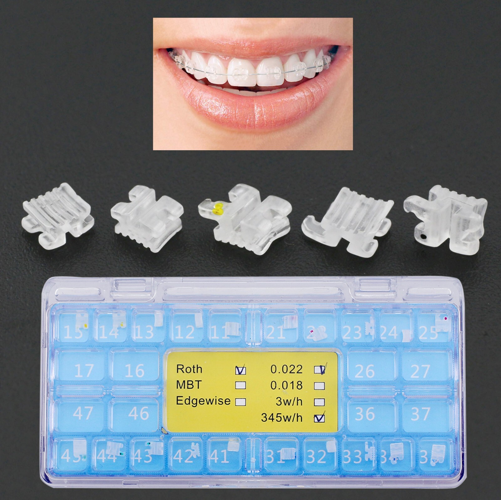 Dental Orthodontic Ceramic Brackets Clear Braces Aesthetic Roth MBT 022 345W/H