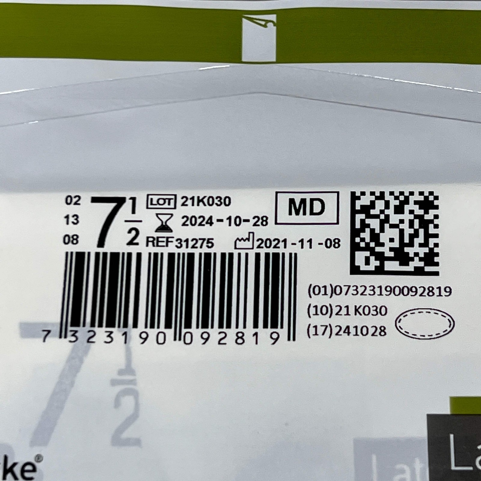 MOLNLYCKE Biogel Latex Surgical Indicator Underglove SZ 7.5 Green 50 Pairs 31275