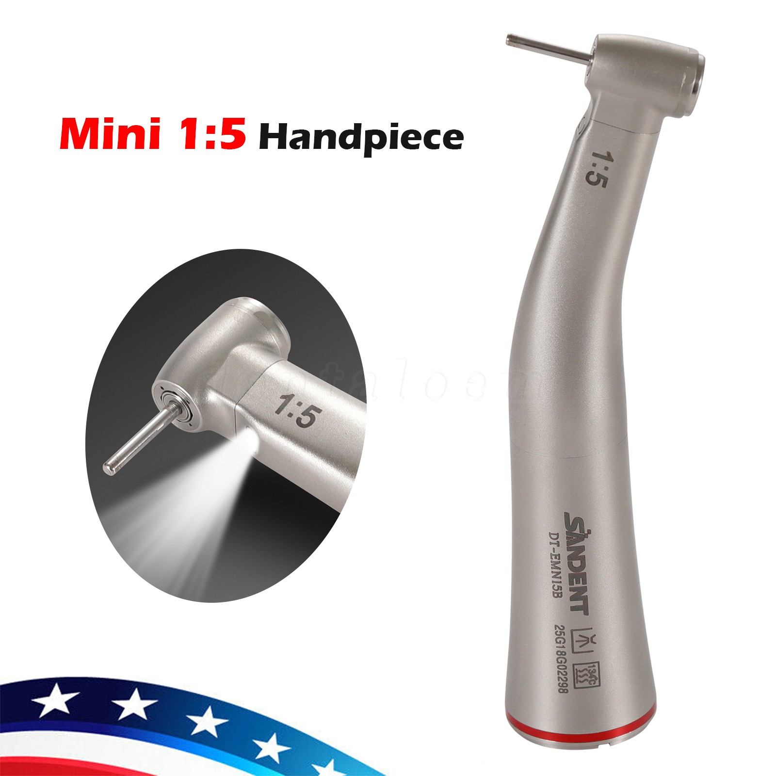 Mini Head Dental LED Fiber Optic 1:5 Contra Angle High Speed Handpiece