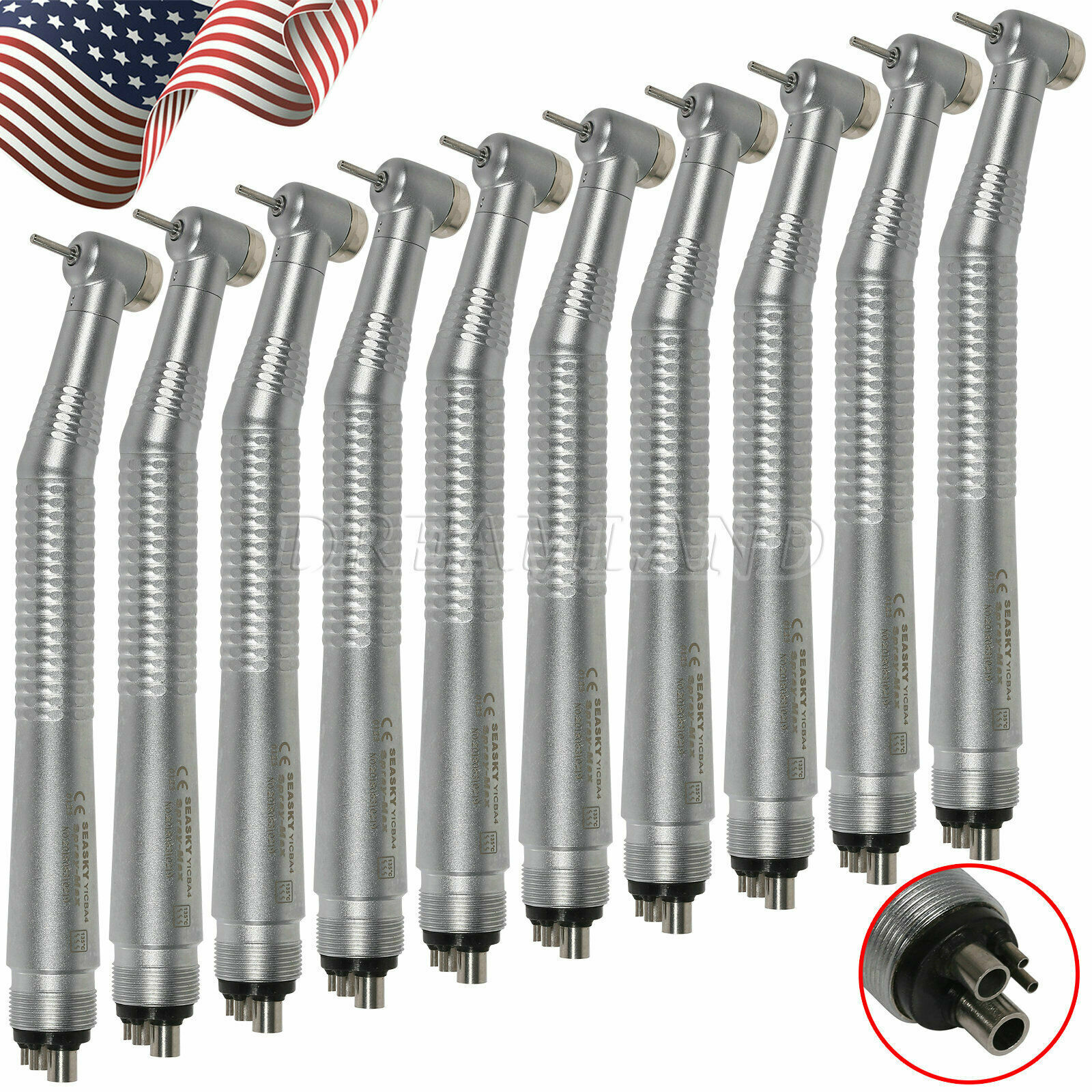 10 PCS NSK Style Standard Push Head Dental High Speed Turbine Handpiece 4Hole SV