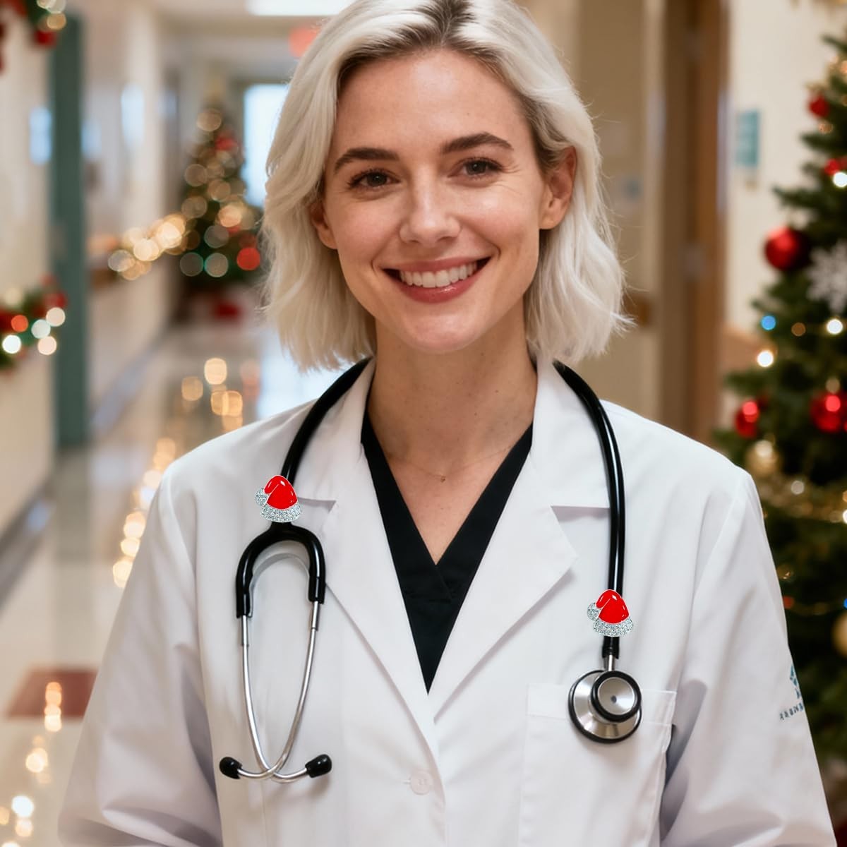2 Pack Bling Santa Hat Stethoscope Charms, Christmas Hat Stethoscope Tag for …