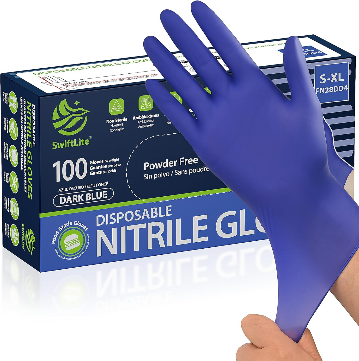 SWIFTLITE Disposable Nitrile Gloves, Food Safe, Latex-Free Powder-Free, Kitchen