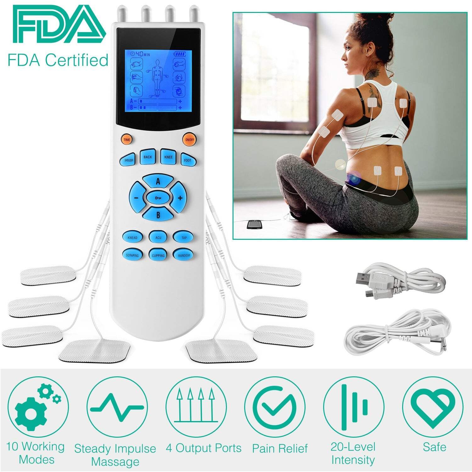 Tens Unit Machine Impulse Massager 10 Modes Pain Relief Body Massager Machine Mu