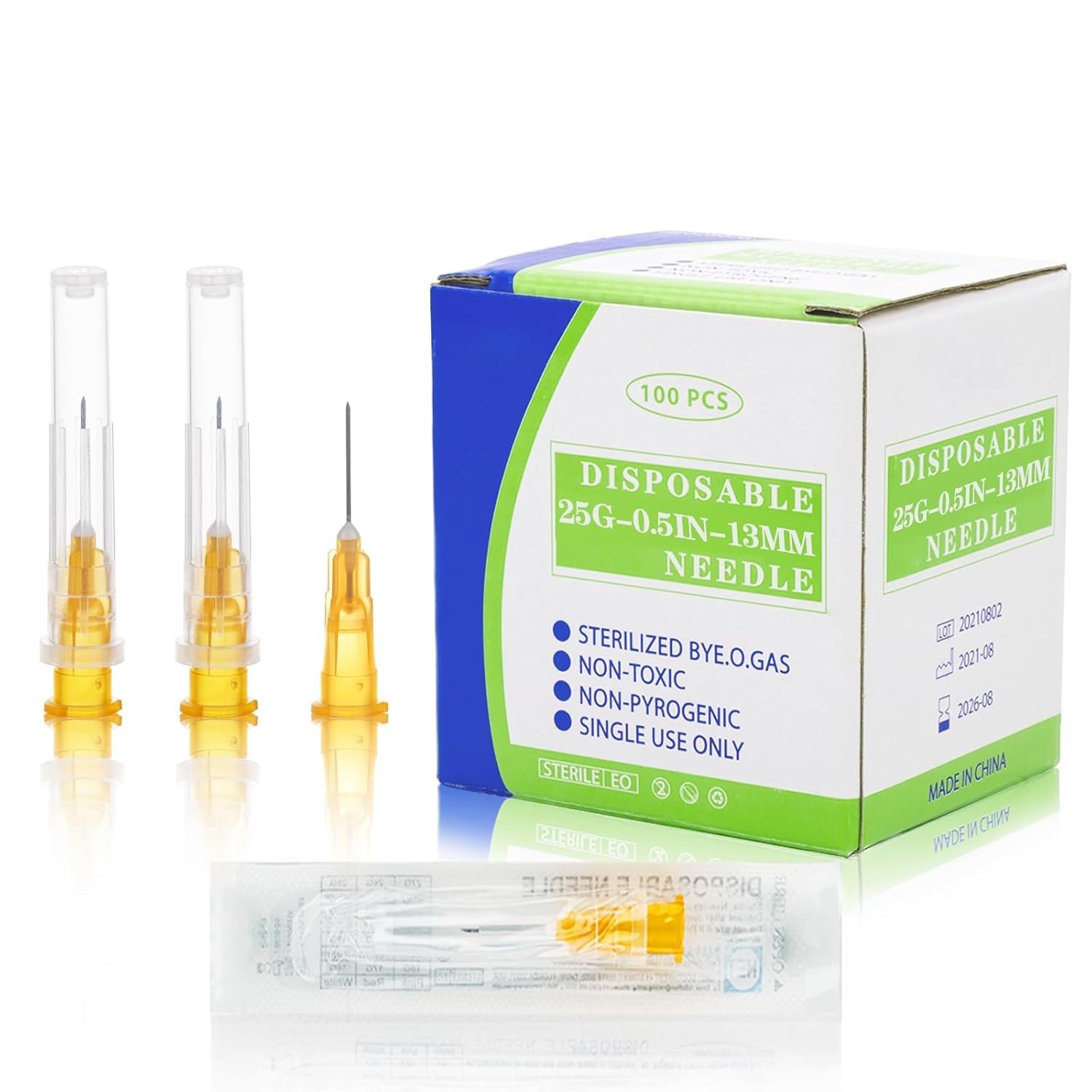 100 Pack 25 Ga 13mm 1/2 in Disposable Needles for Scientific and Industrial D…