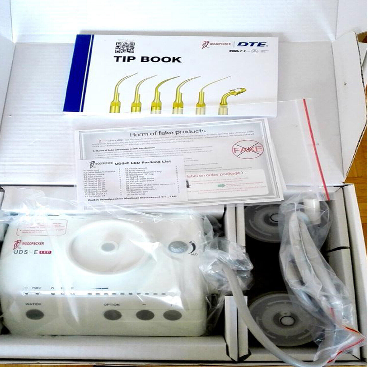 100% Woodpecker UDS-E Dental LED Ultrasonic Piezo Scaler HW-5L Handpiece w/Tips