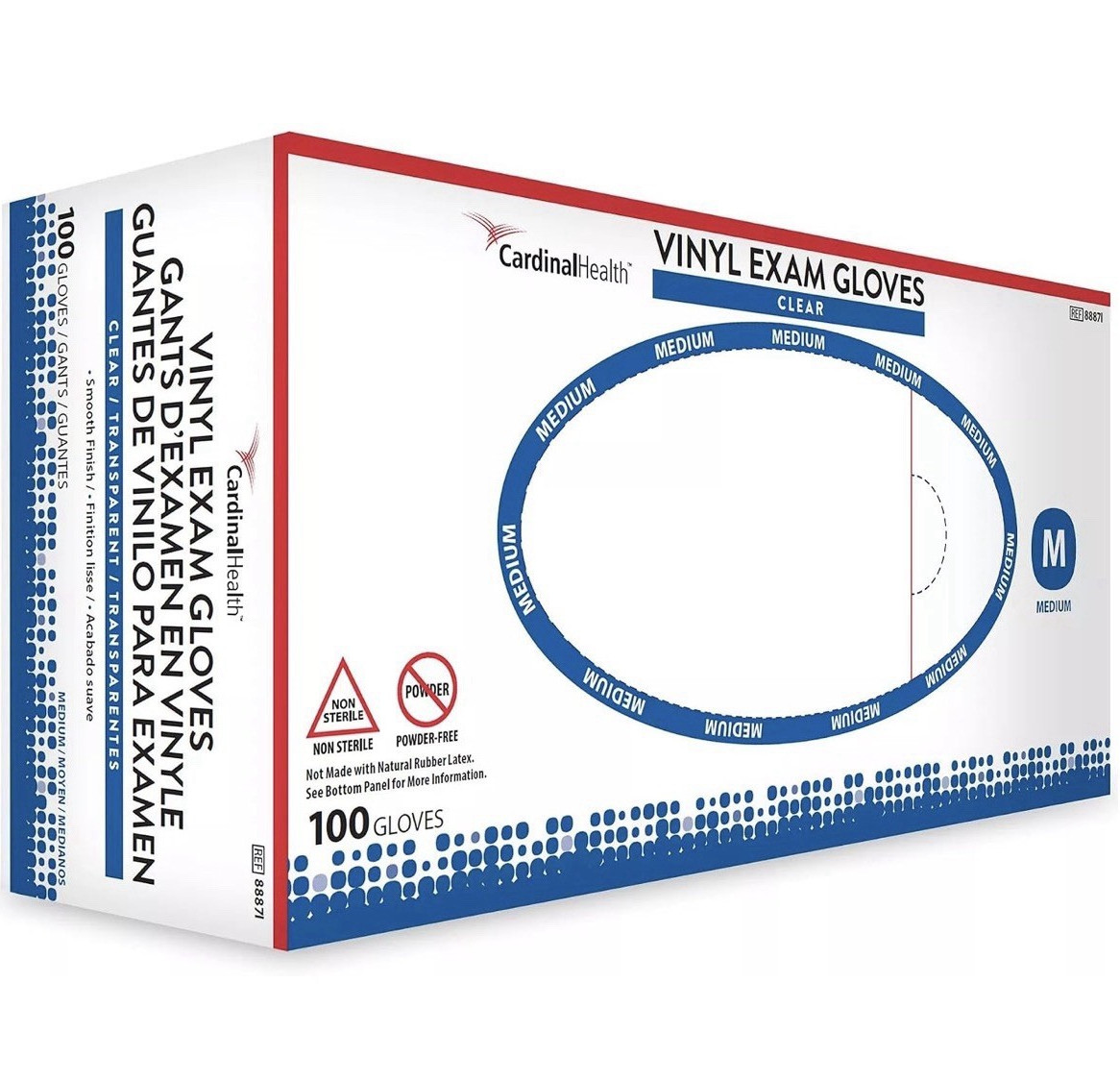 Cardinal Health Clear Vinyl Exam Gloves Powder-Free Medium 100 Count