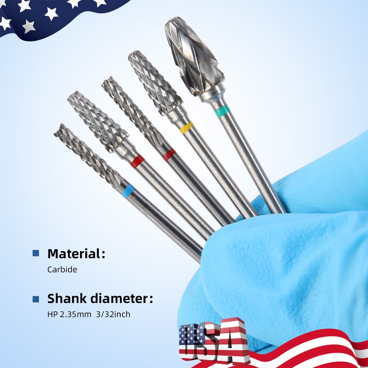 AZDENT Dental Lab HP 2.35mm Carbide Drills Polishing Kit Grinding Polishers Bur