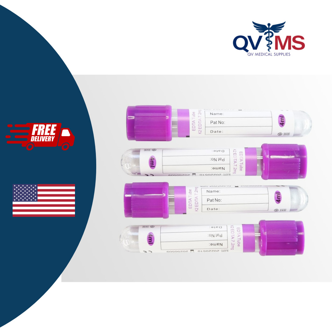 Vacuum Blood Collection Tube K2 EDTA Additive 13x75mm 4mL Purple/Lavender 200pcs