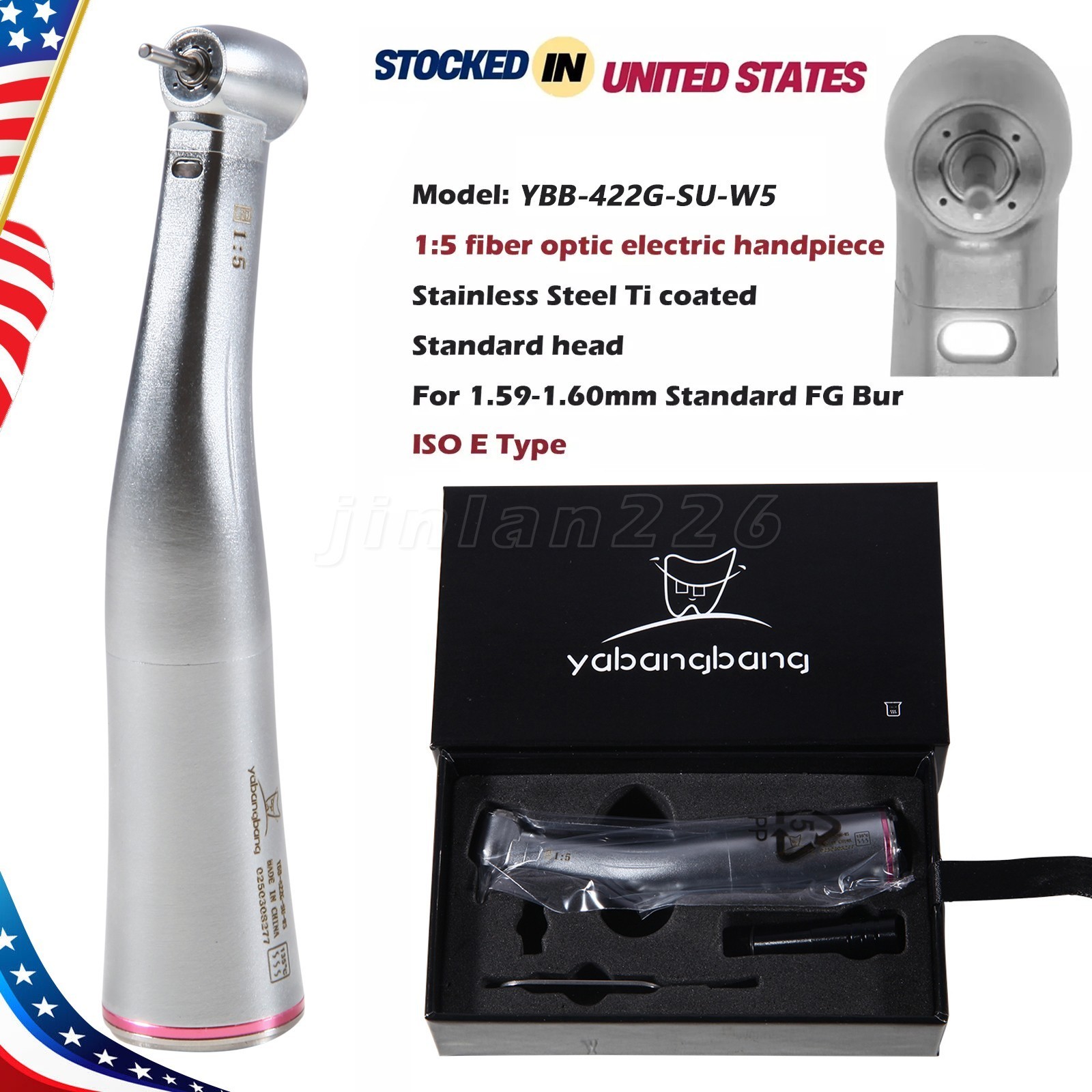 NSK Style Dental 1:5 Increasing Fiber Optic LED Contra Angle Handpiece ST/YBB