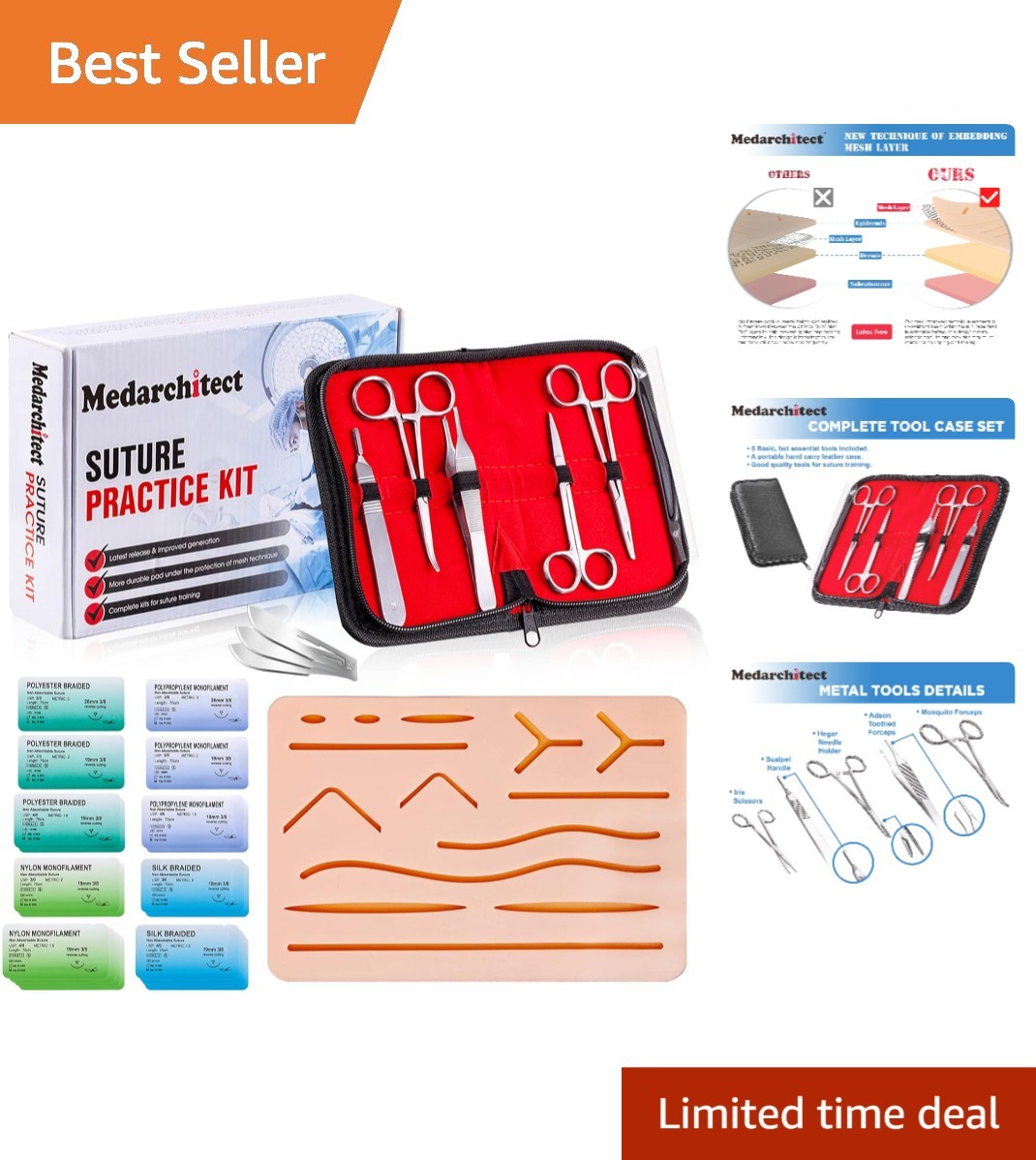 Complete Suture Practice Kit with Skin-Like Pad for Medical Students