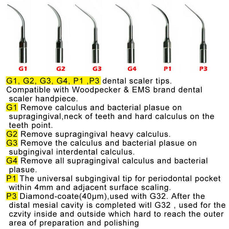 5pcs Dental Ultrasonic Scaler Scaling Perio Tips Fit Woodpecker EMS/DTE SATELEC