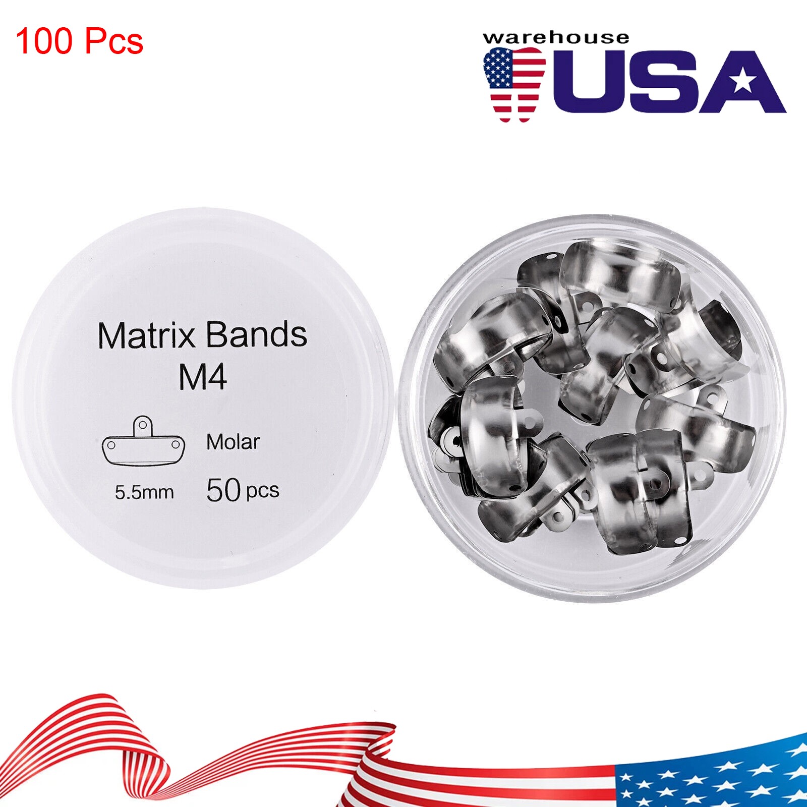 100 Dental Metal Matrices Sectional Matrix Refill Soft Band 5.5mm M4 Tall Molar