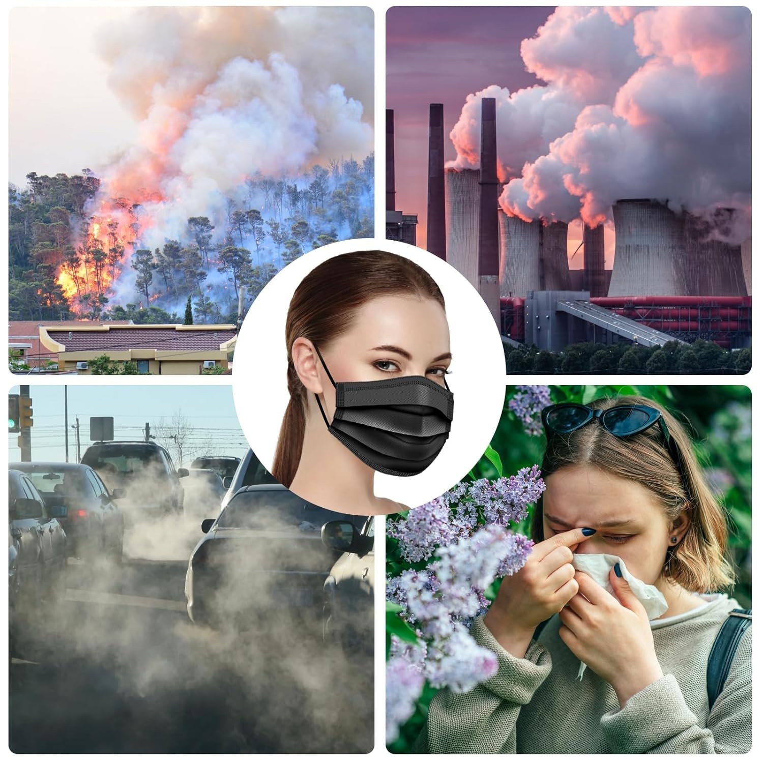 100 PCS Disposable Face , Black Disposable , 3 Ply Protection Face