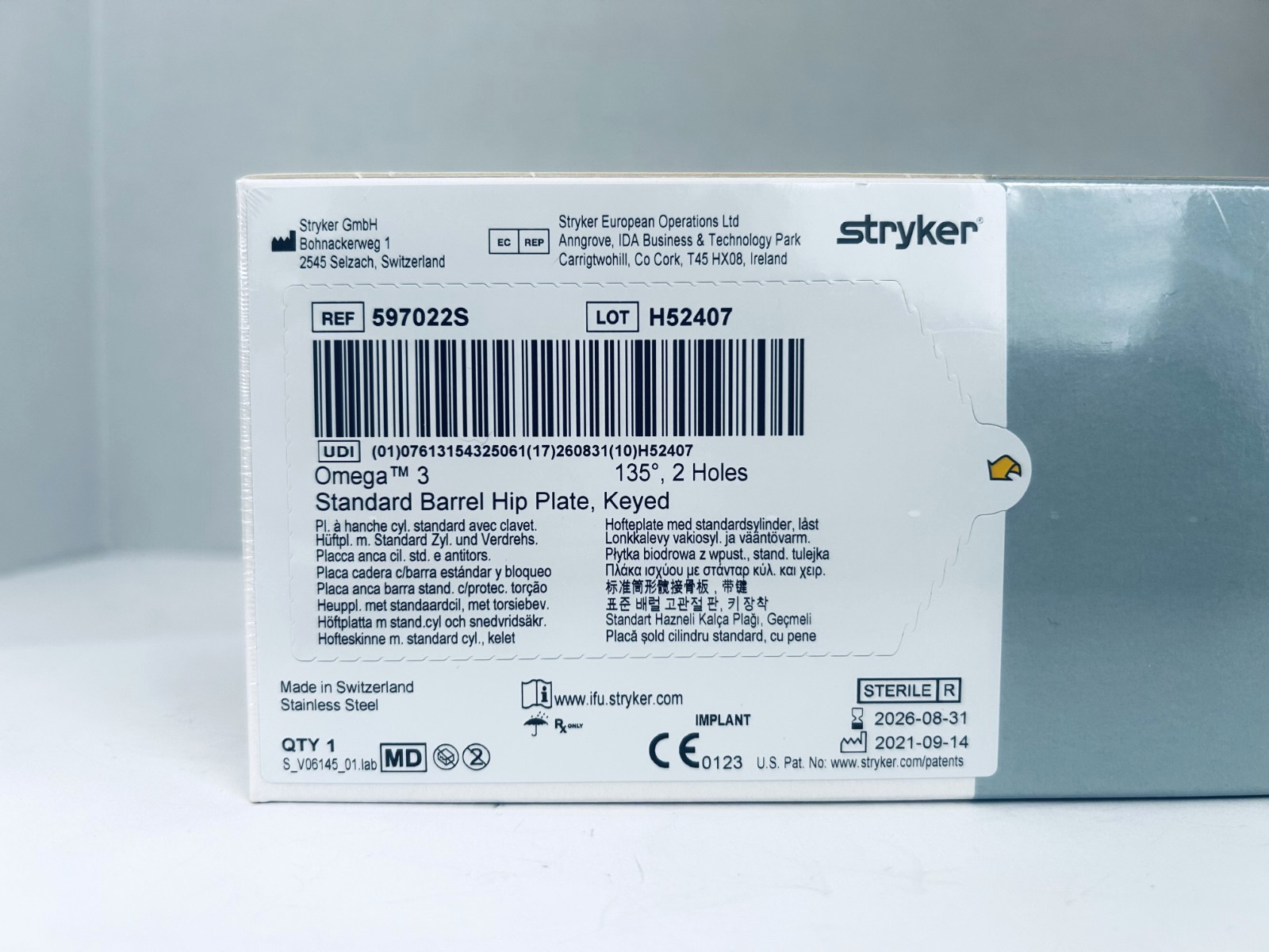 #NEW Stryker OMEGA 3 Standard Barrel Hip Plate, Keyed 135º, 2Holes (Exp.08/2026)