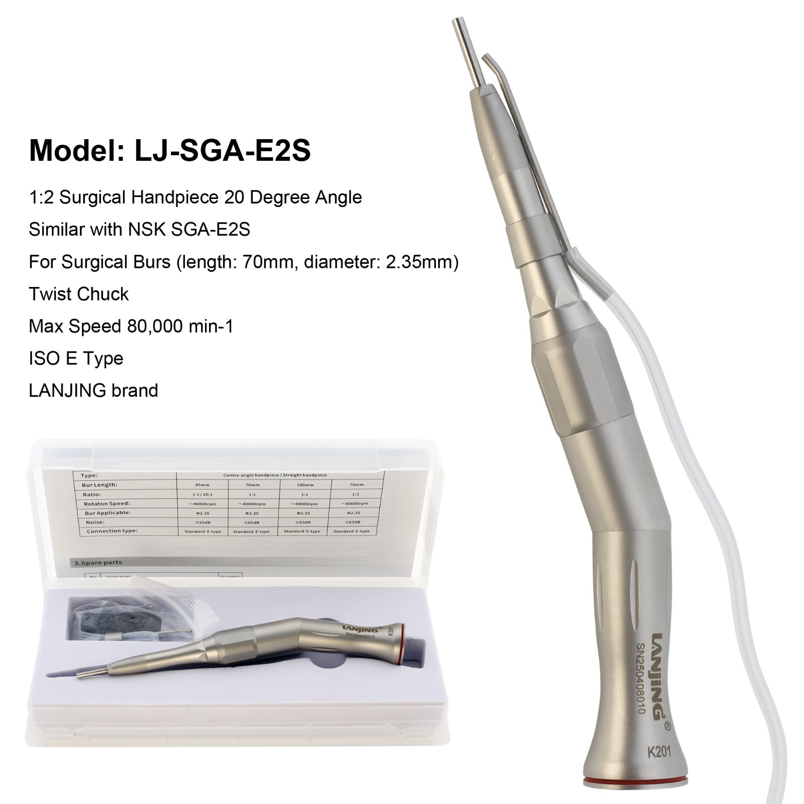 Dental 1:1 1:2 Surgical Straight Handpiece 20 Degree Angle External NSK SGS-E2S
