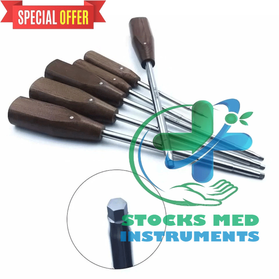 Orthopedic Bone Screw Driver Set of 6 Pcs 1.0mm 1.5mm 2.0mm 2.5mm 3.0mm 3.5mm